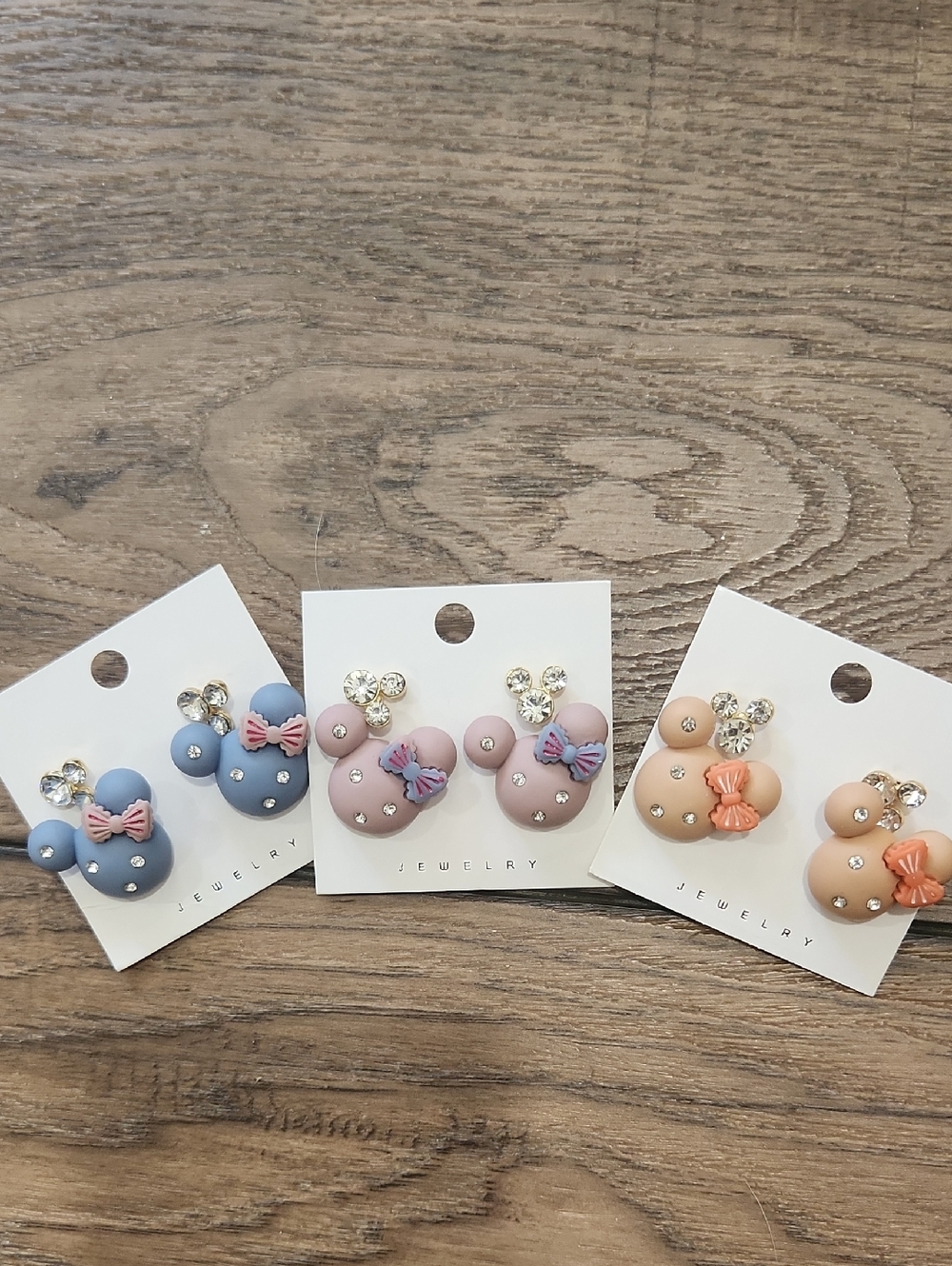 Kids Minnie Mouse Themed Stud Earrings in Blue, Pink & Peach - Charming Jewelry